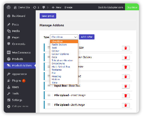Create Product Addons for your WooCommerce products