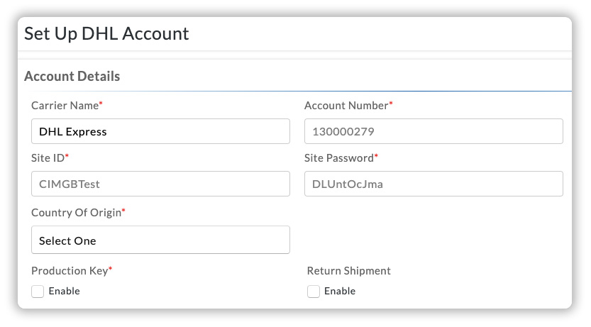 DHL Account Setup