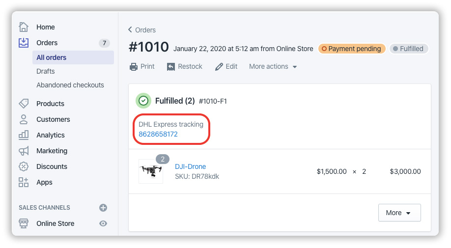 DHL Tracking Number in Shopify Orders