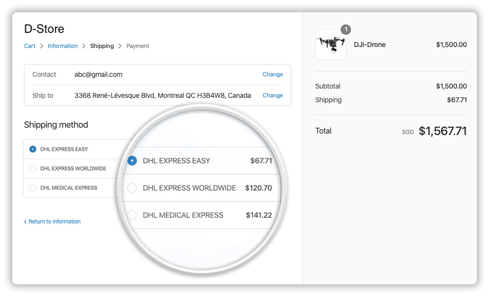 Live DHL Rates at Checkout