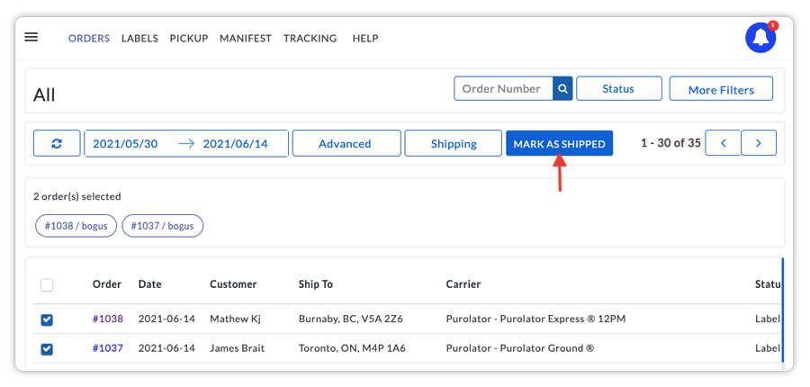 Mark-the-Purolator-order-shipped