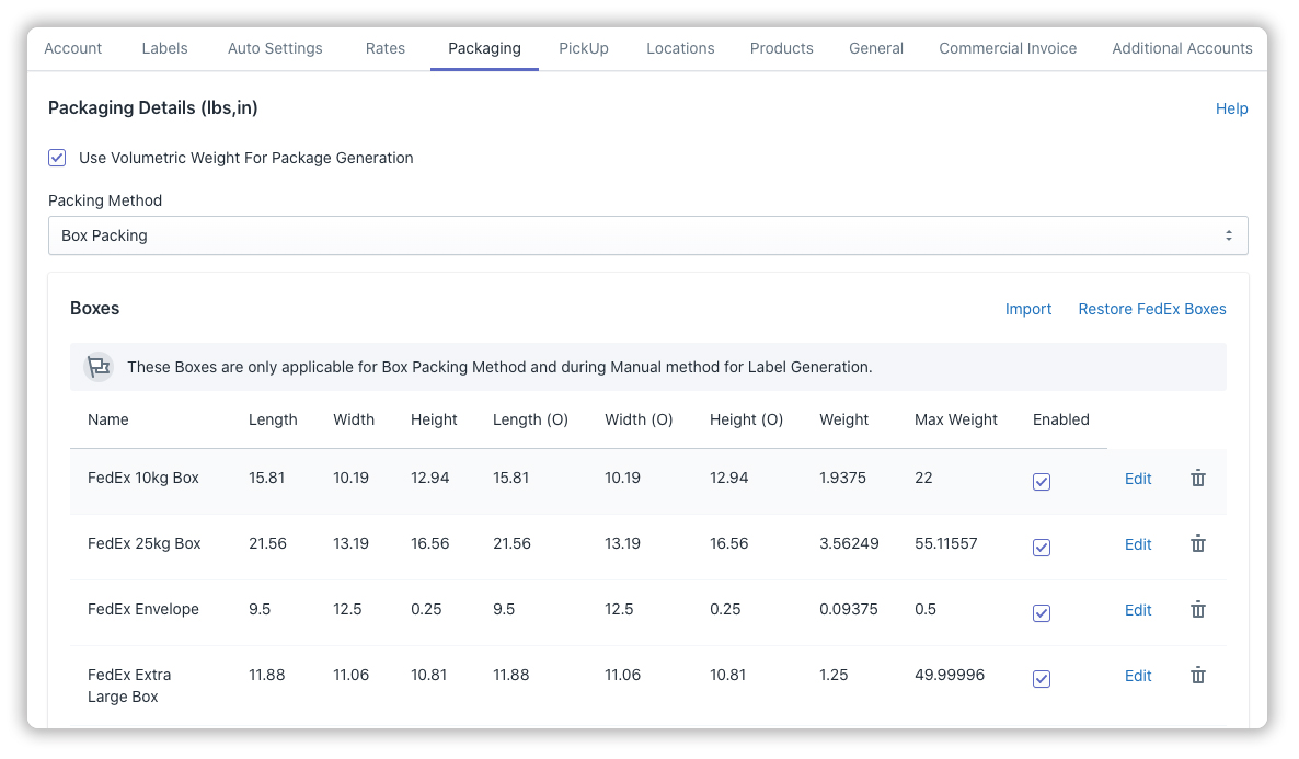 Packaging-settings