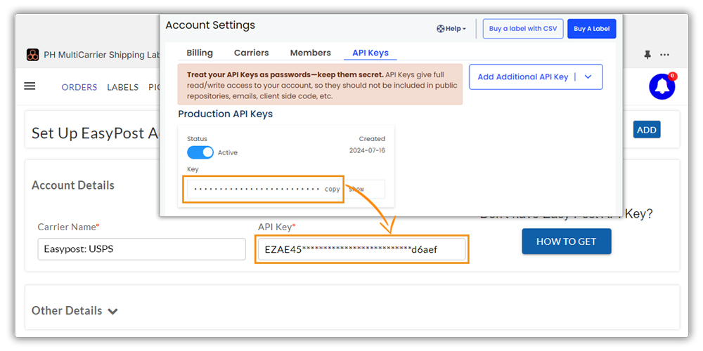 easypost api keys