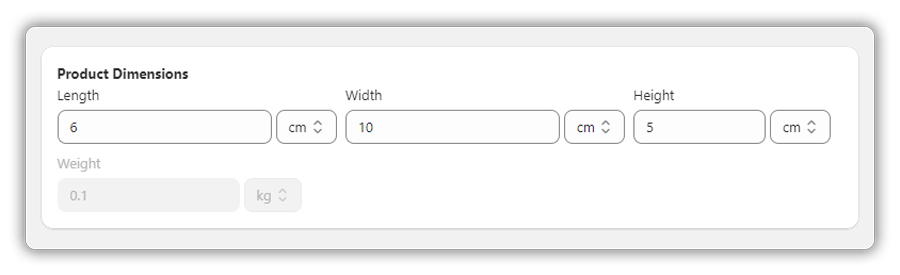 add product dimensions