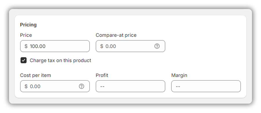 shopify product price