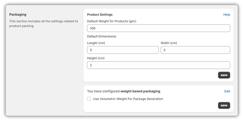 product dimension