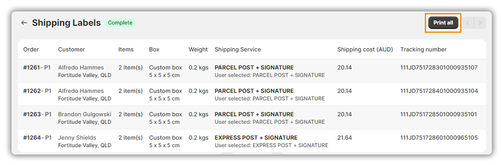 australia post shipping label