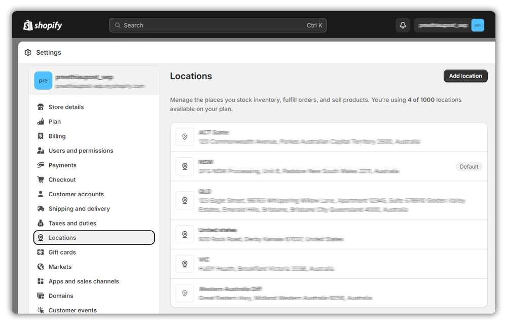 Shopify locations