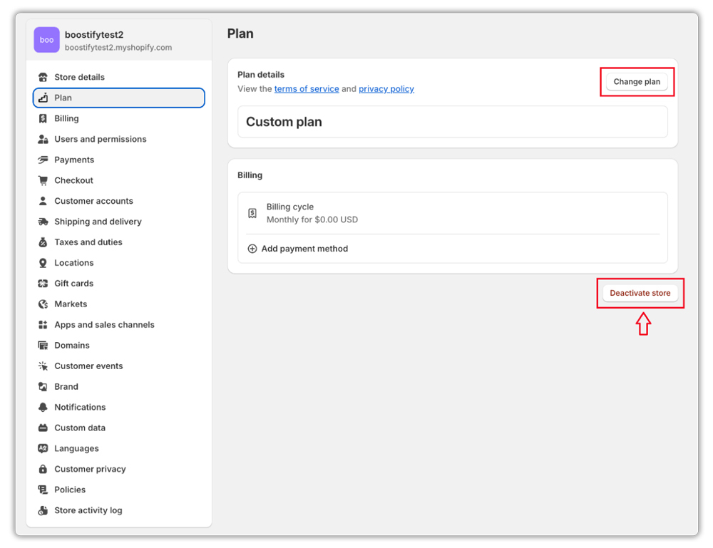 Choose to Cancel the shopify Plan