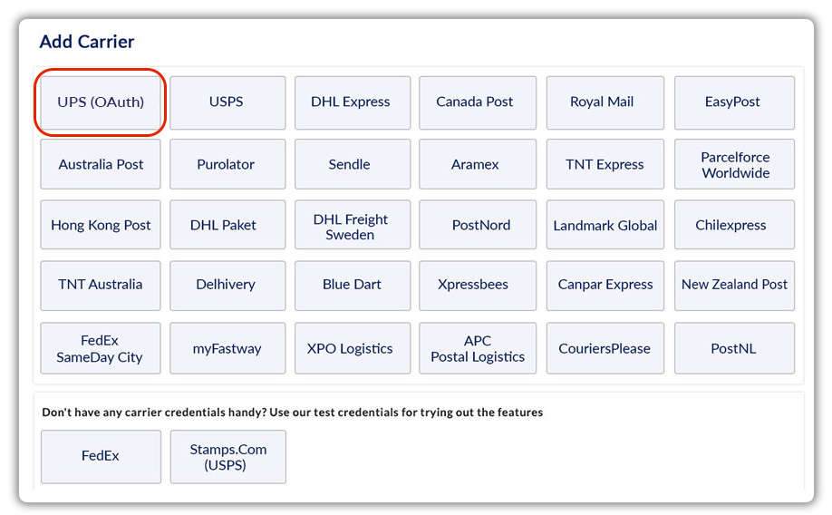 UPS Carriers (OAuth)
