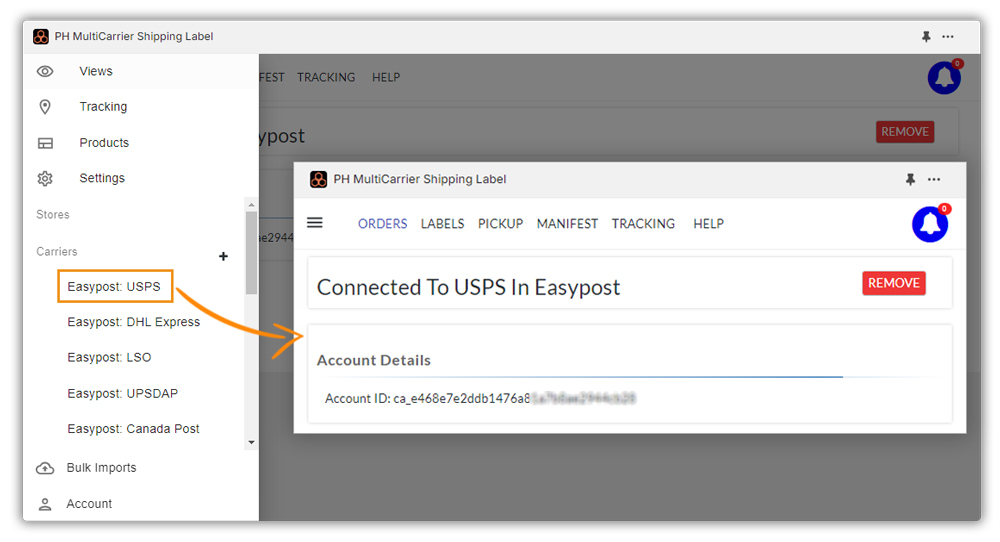 connected usps via easypost