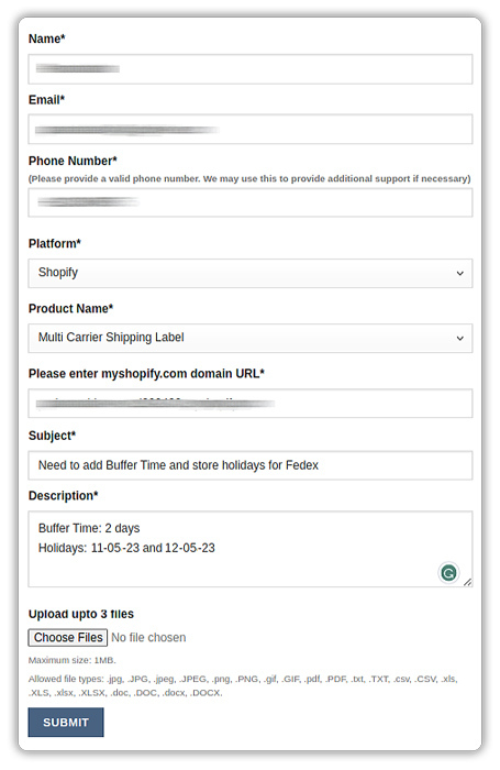 Shopify Contact form