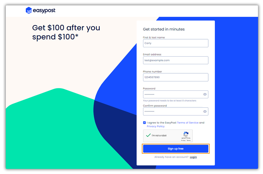 easypost sign up