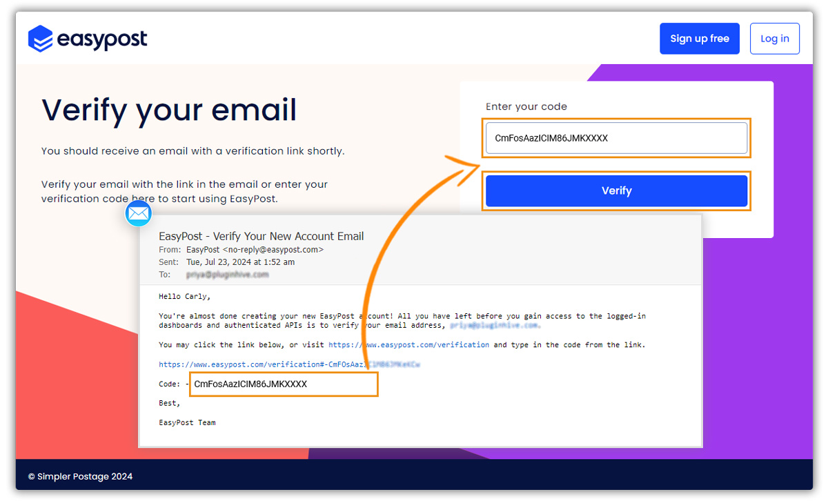 easypost verification code