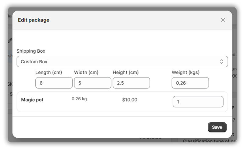 edit shipping package