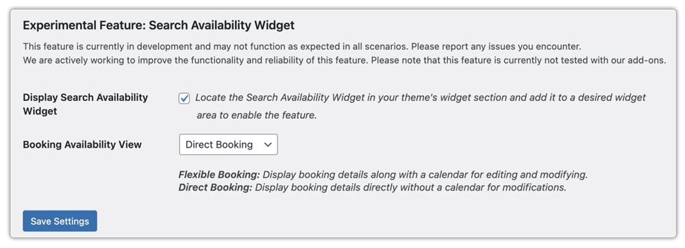 enable WooCommerce Bookings Search Availability Widget