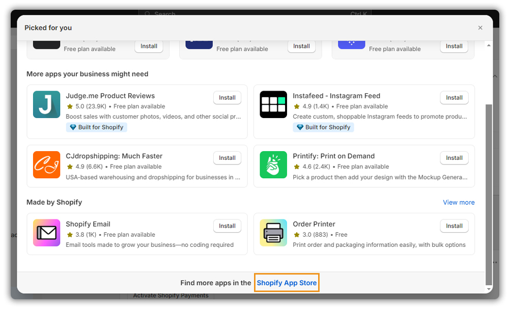 Shopify recommended apps