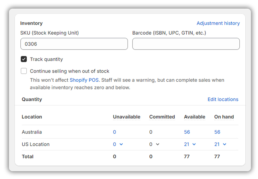 shopify inventory