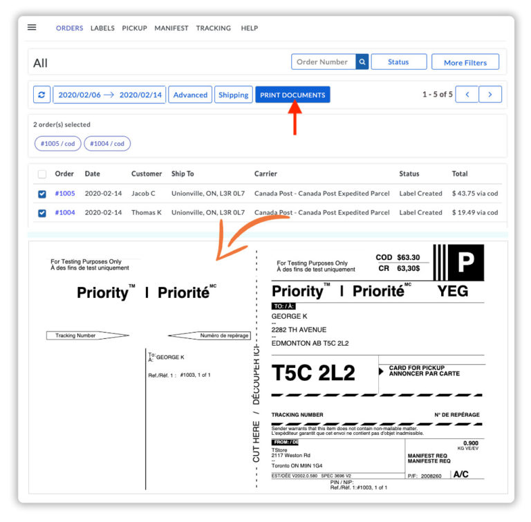 canada post shipping label