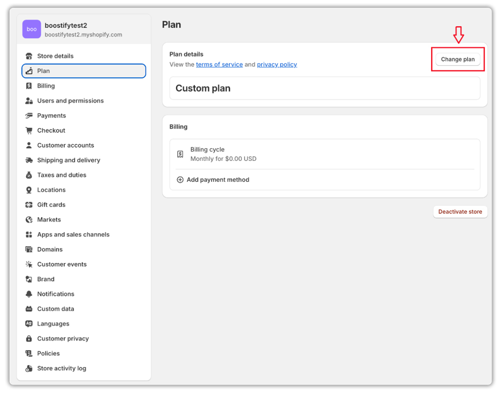change your shopify plans