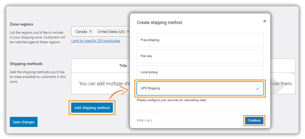 add ups shipping methods