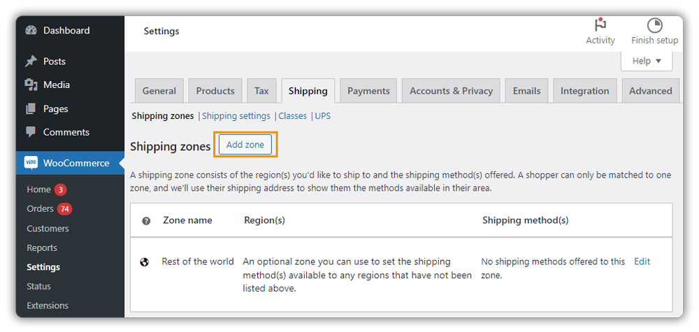 add ups shipping zones