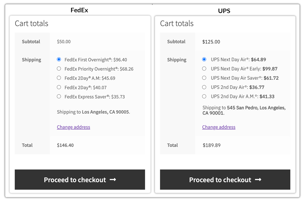 ups and fedex rates at the checkout