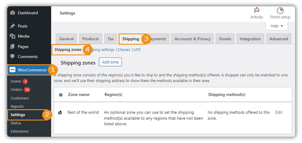 ups shipping zones