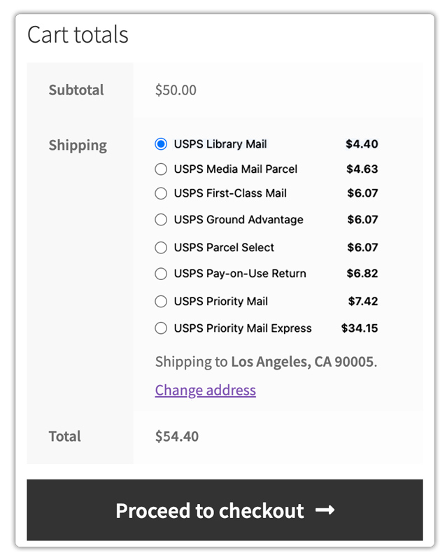 display usps rates