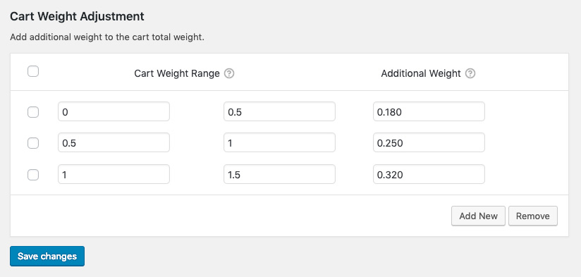cart weight adjustments
