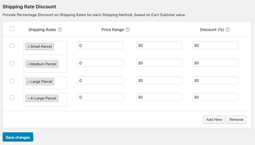 Shipping rates discount