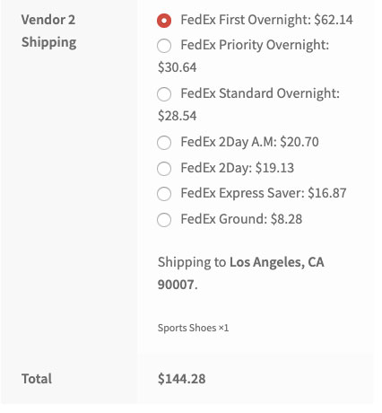 vendor 2 shipping rates