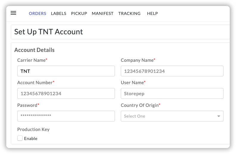 Set Up TNT Account
