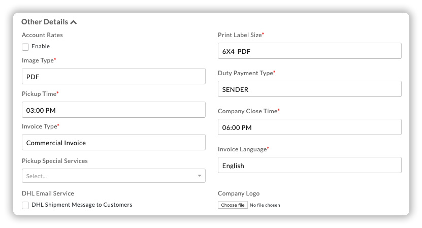 Setting up DHL Account