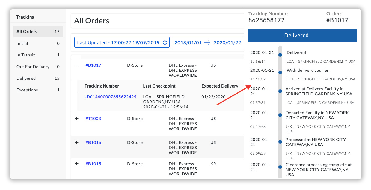 Tracking Dashboard Within the App