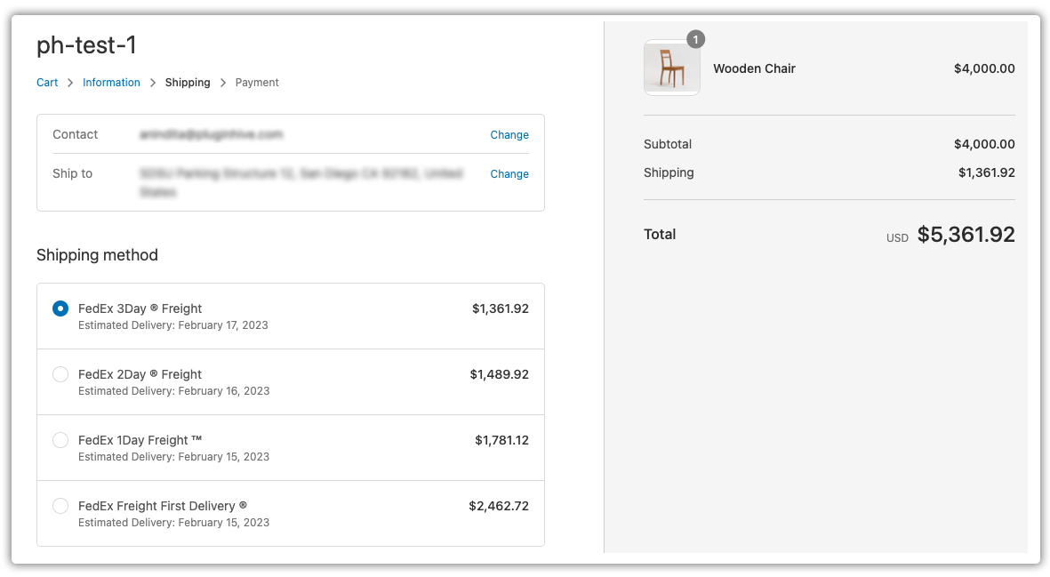 freight rates at checkout