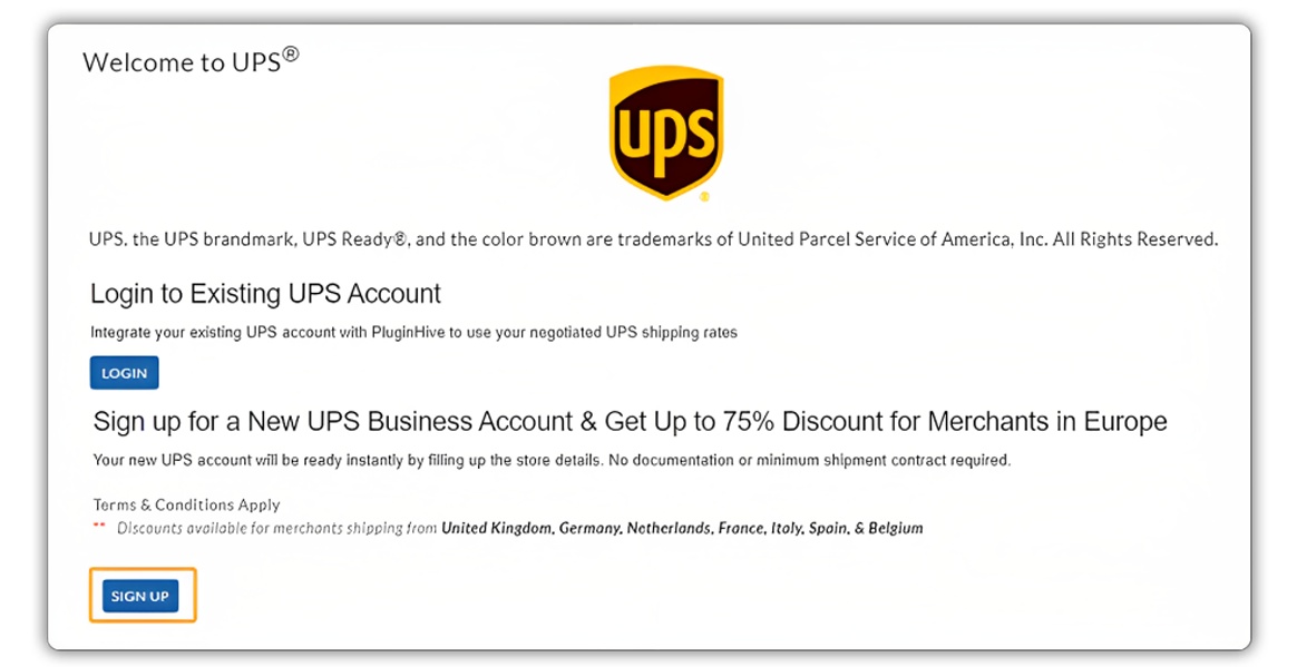 Sign up for a new account to get UPS shipping discounts