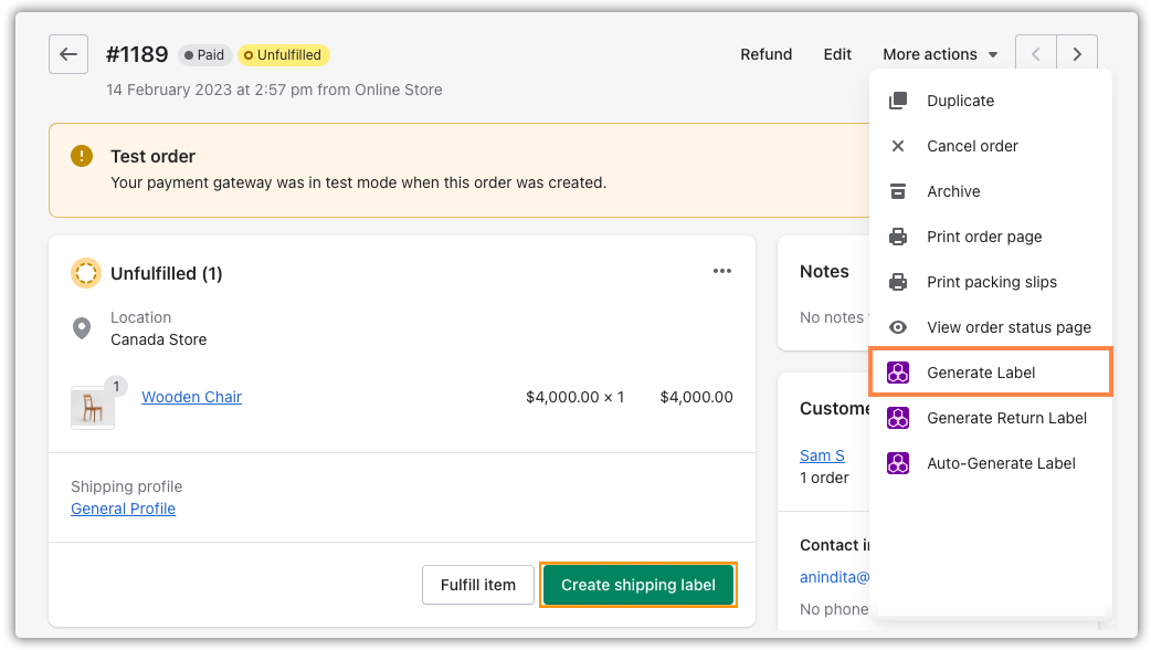 generate shipping label