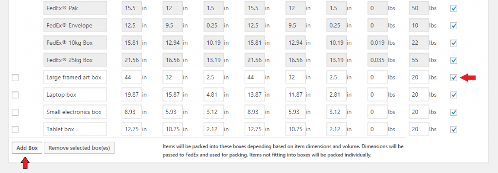 WooCommerce FedEx Boxes