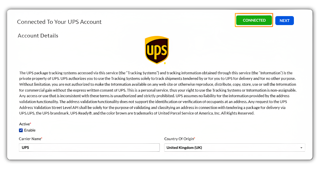 Connect your UPS account