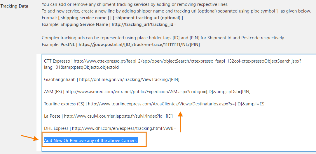 Add or remove shipping carrier