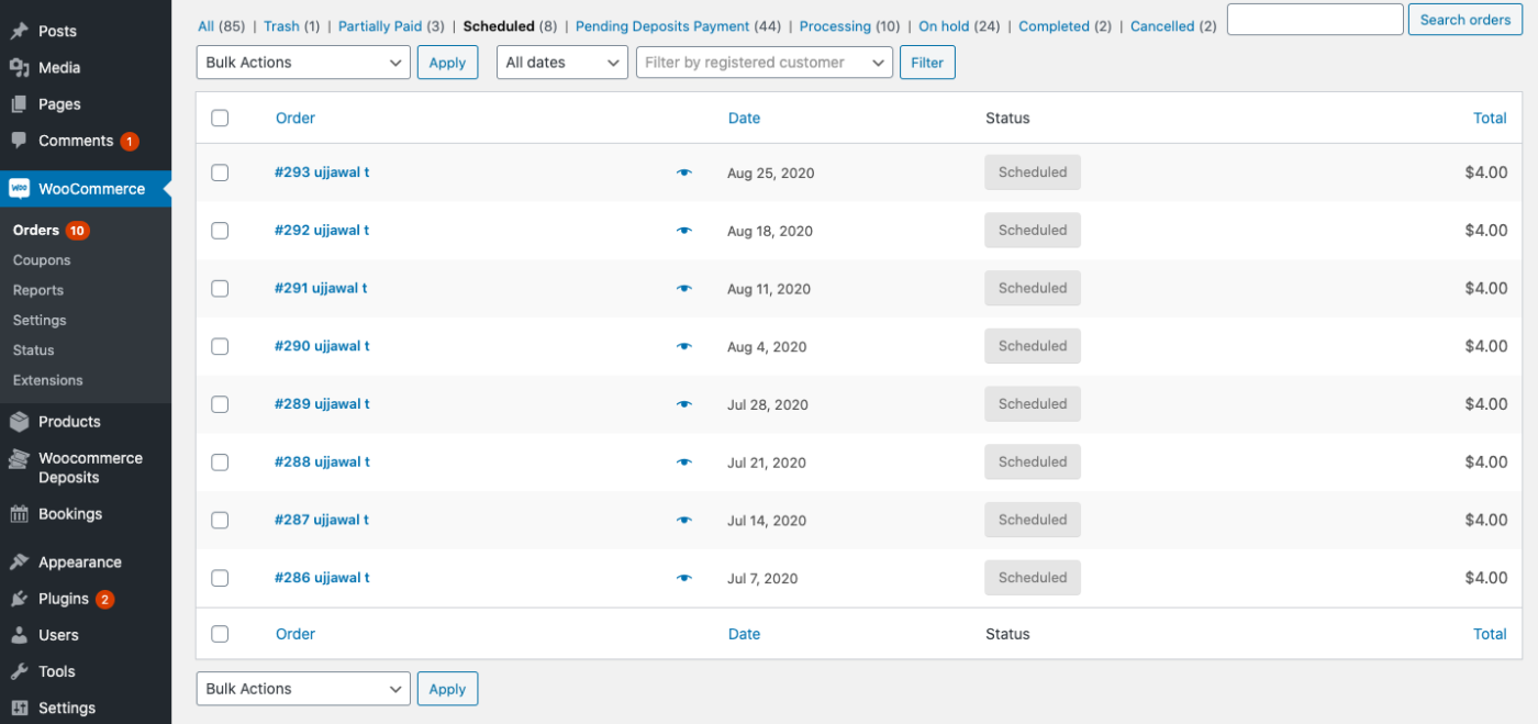 WooCommerce Orders page
