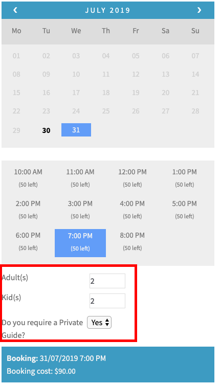 booking calendar