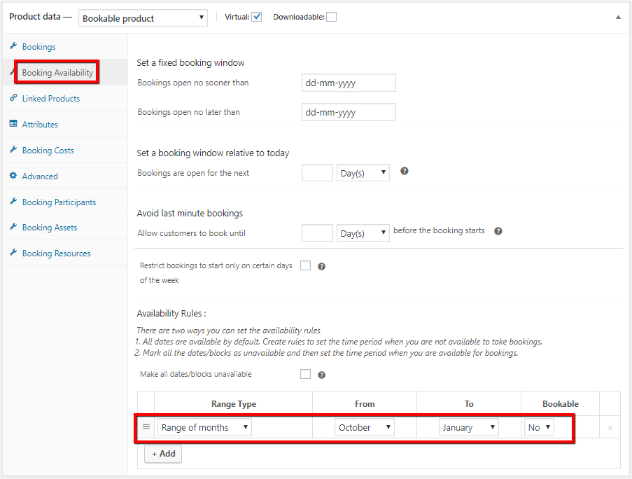 Booking range