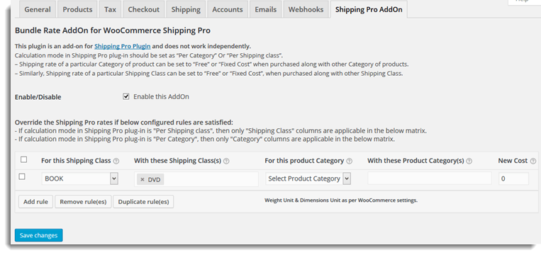 Bundle rate plugin settings