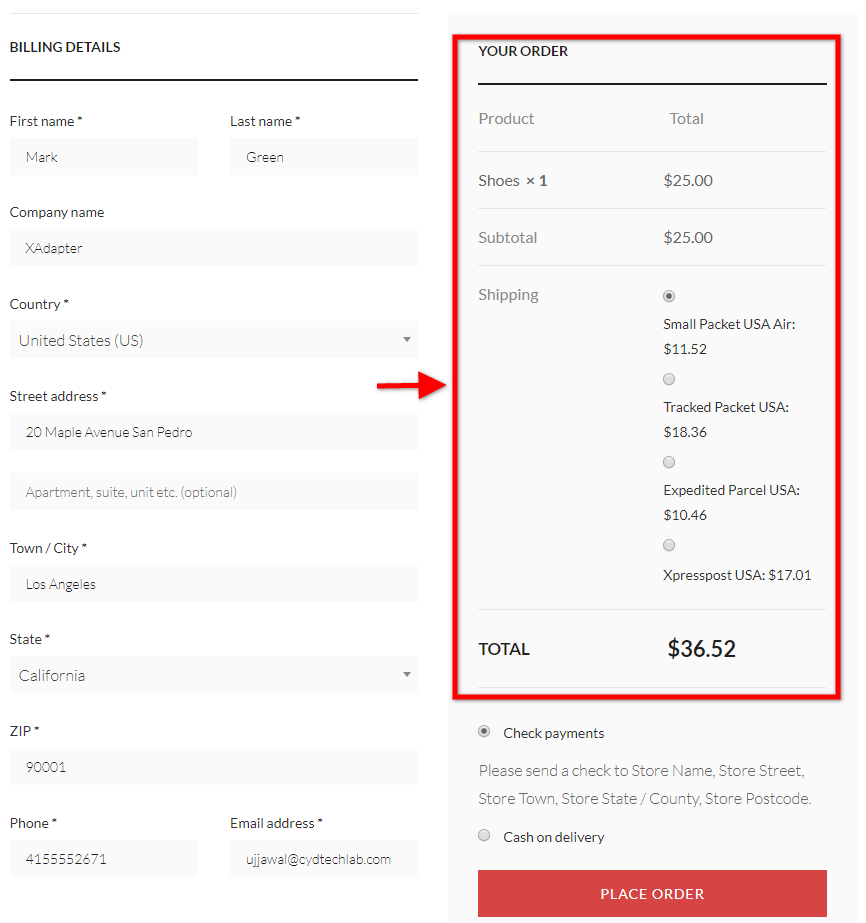 Checkout Page After Customization