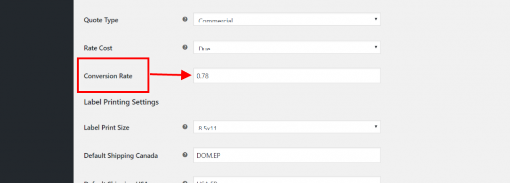 Conversion rate in plugin settings