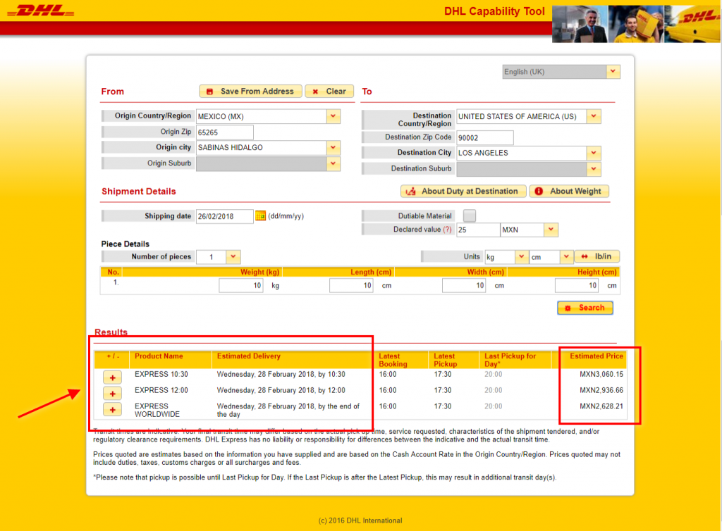 woocommerce dhl rates in Mexico