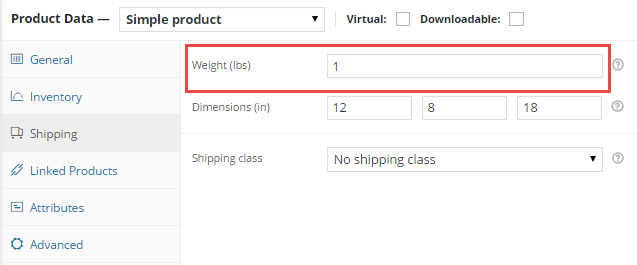 Enter weight and dimensions