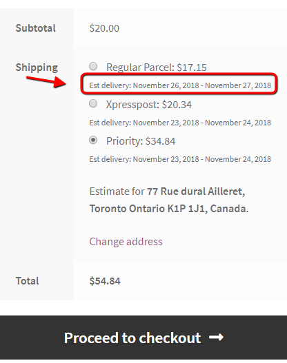 Estimated delivery date by Canada Post